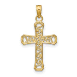 10k Yellow Gold Cross Pendant with Filigree Design, Beaded Border, Polished Finish, Vintage Style