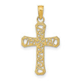 10k Yellow Gold Cross Pendant with Filigree Design, Beaded Border, Polished Finish, Vintage Style