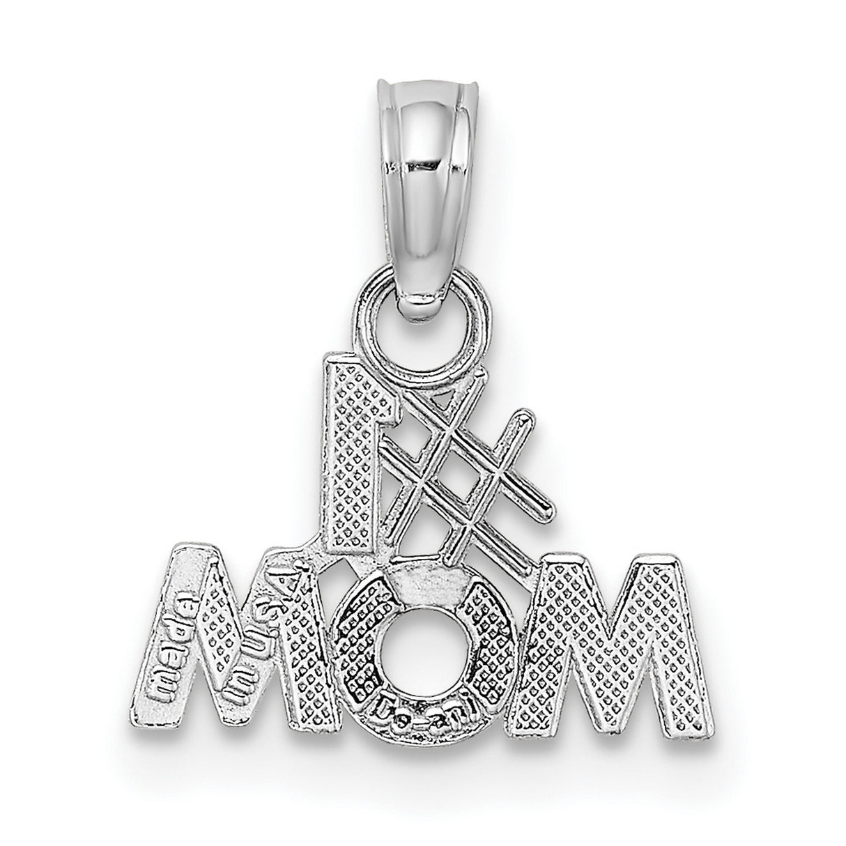 10k White Gold Pendant, Polished Number One Mom Design, Sentimental Charm for Women