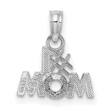 10k White Gold Pendant, Polished Number One Mom Design, Sentimental Charm for Women