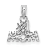 10k White Gold Pendant, Polished Number One Mom Design, Sentimental Charm for Women