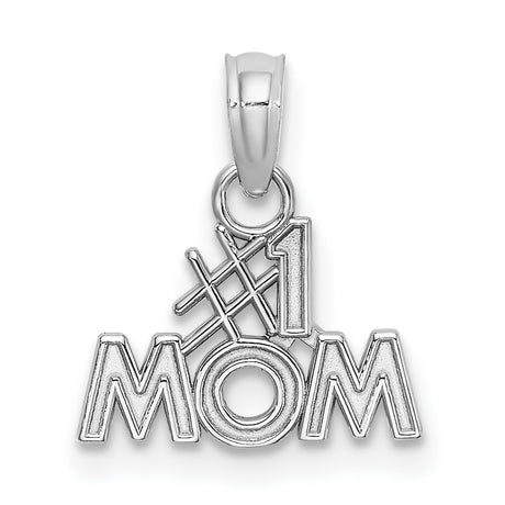 10k White Gold Pendant, Polished Number One Mom Design, Sentimental Charm for Women