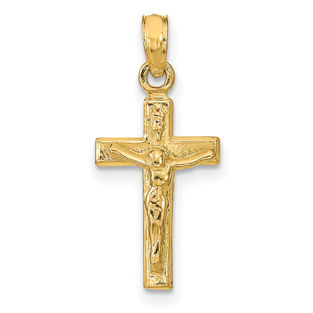 10k Yellow Gold Crucifix Cross Pendant with Sculpted Jesus, Polished Religious Charm for Men and Women