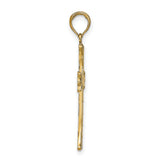 10k Yellow Gold Cross Pendant with Textured Design and Mirror Finish