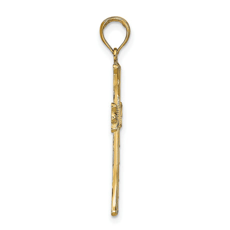 10k Yellow Gold Cross Pendant with Textured Design and Mirror Finish