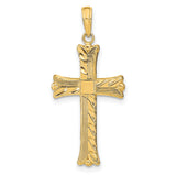 10k Yellow Gold Cross Pendant with Textured Design and Mirror Finish