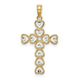 Hearts Cross Charm Pendant in Real 10k Multi-Tone Gold
