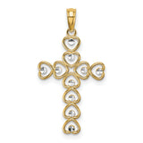 Hearts Cross Charm Pendant in Real 10k Multi-Tone Gold