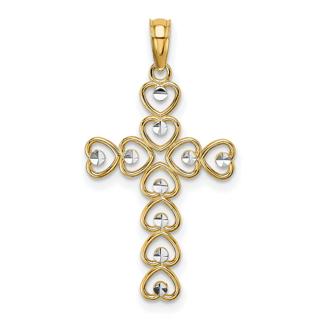 Hearts Cross Charm Pendant in Real 10k Multi-Tone Gold