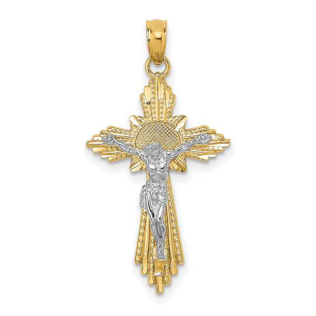 Diamond-Cut Crucifix Charm Pendant in Real 10k Multi-Tone Gold