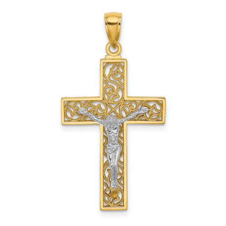 Crucifix Charm Pendant in Real 10k Multi-Tone Gold