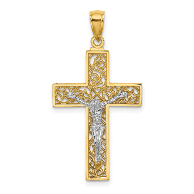 Crucifix Charm Pendant in Real 10k Multi-Tone Gold