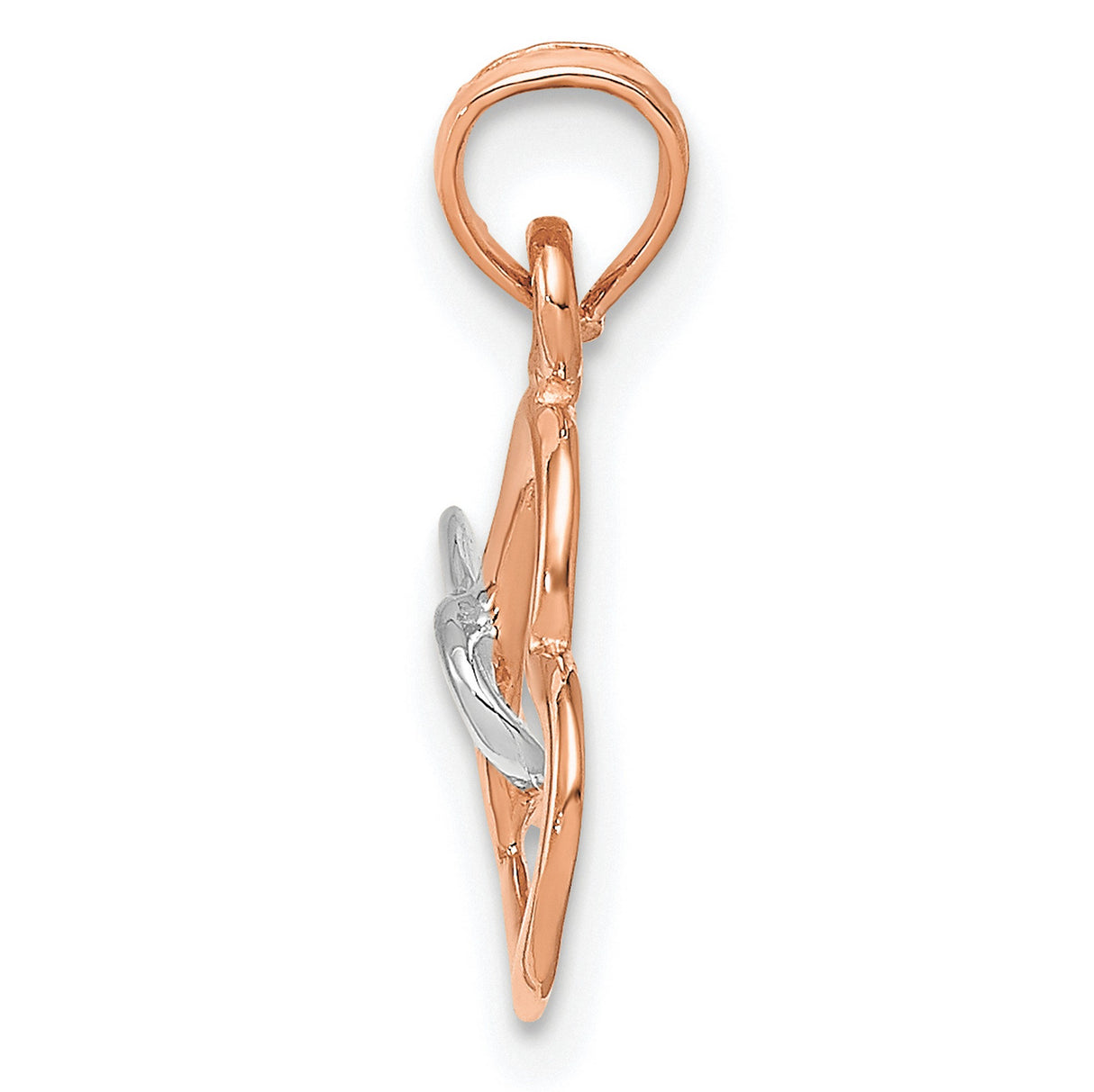 10k Two-Tone Gold Heart Pendant, Interlocking Rose and White Gold Open Hearts Charm