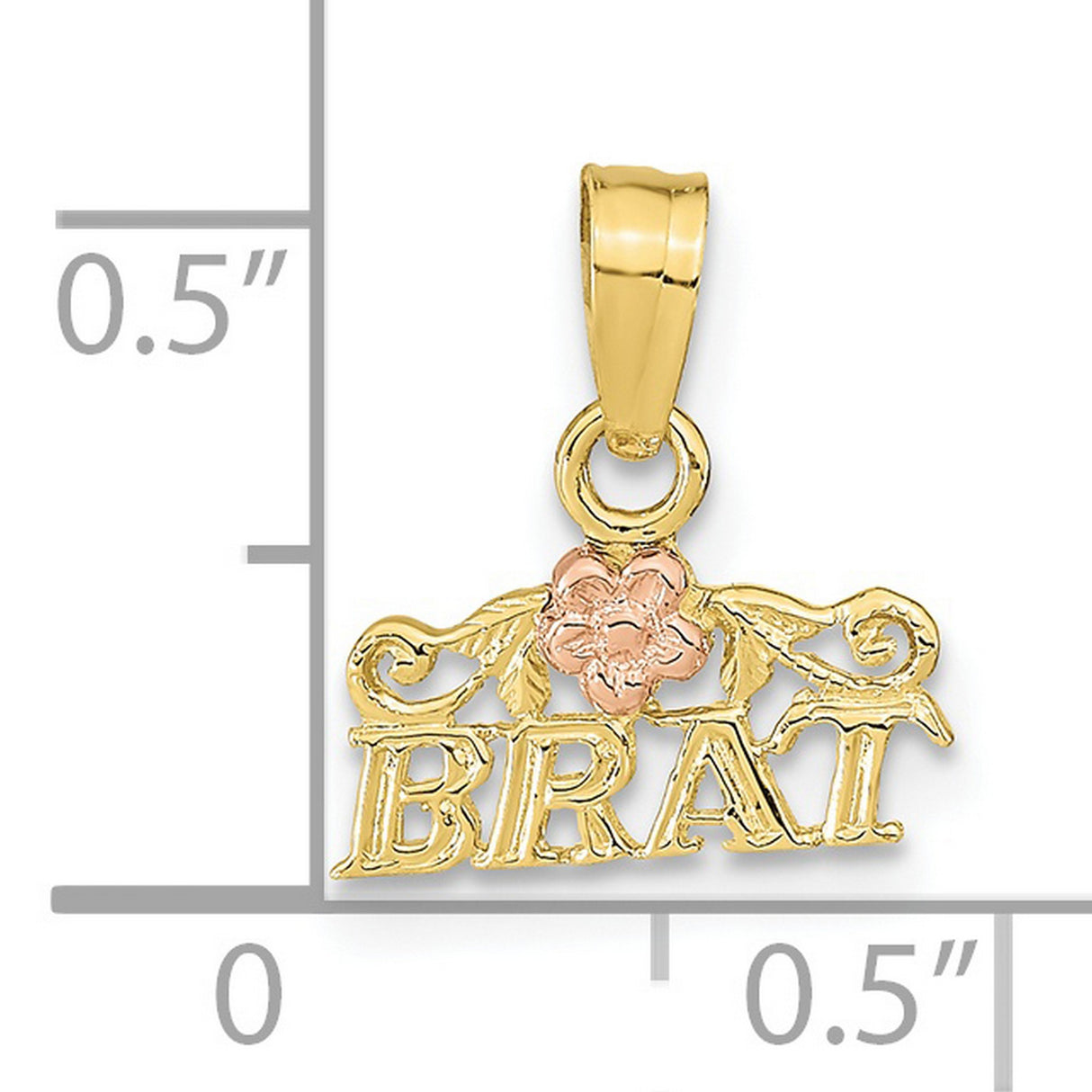 10k Two-Tone Gold Brat Pendant with Rose Accent and Scrollwork Design