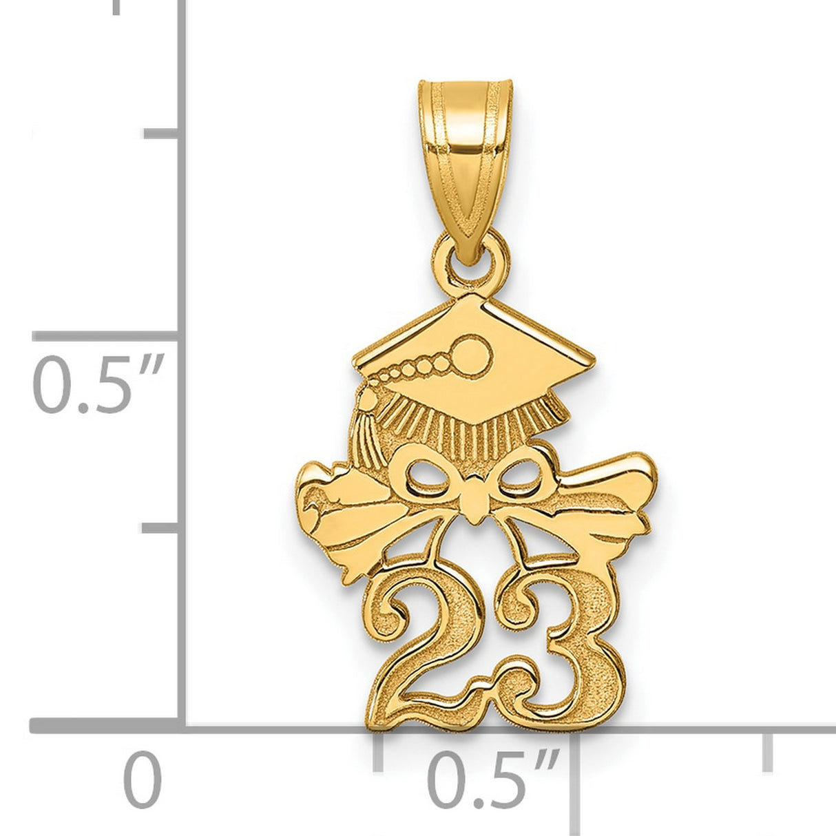 Graduation Cap and Diploma - 2023 Charm Pendant in Real 10k Yellow Gold