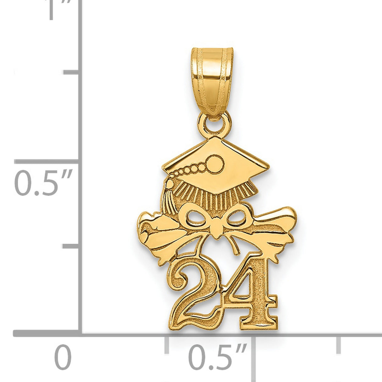 Graduation Cap and Diploma - 2024 Charm Pendant in Real 10k Yellow Gold