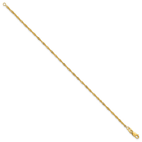 10K Yellow Gold 1.7 mm Singapore Chain Anklet, Polished