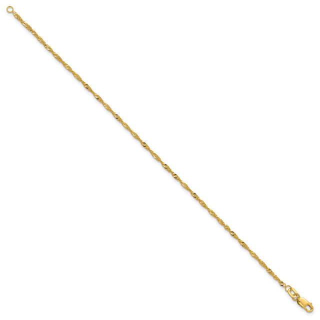10K Yellow Gold 1.7 mm Singapore Chain Bracelet, Polished