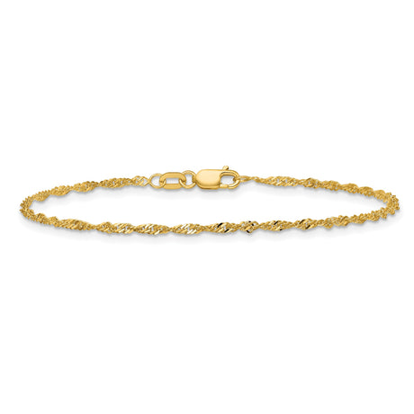 10K Yellow Gold 1.7 mm Singapore Chain Anklet, Polished alternate angle