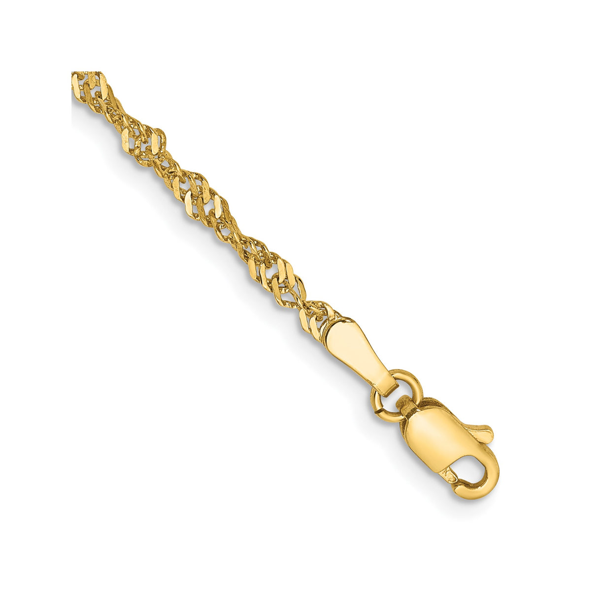 10K Yellow Gold 2 mm Singapore Chain Bracelet, Polished detail view