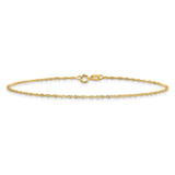 10K Yellow Gold 1.1 mm Singapore Chain Anklet, Polished