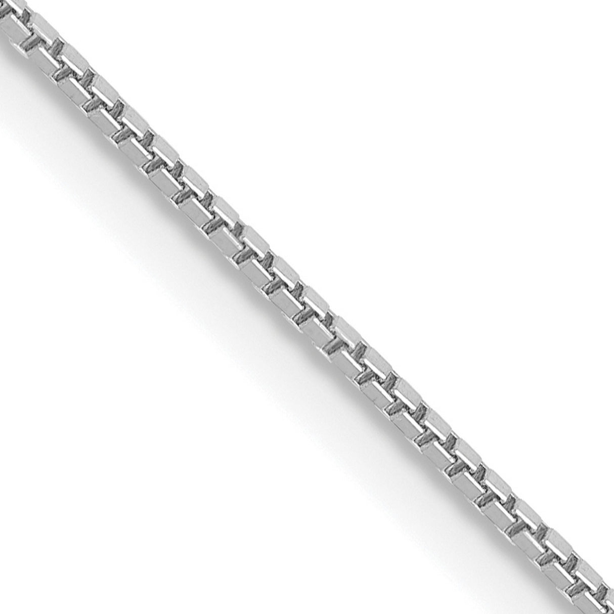 10K White Gold 0.9 mm Box Chain Necklace, Polished detail view