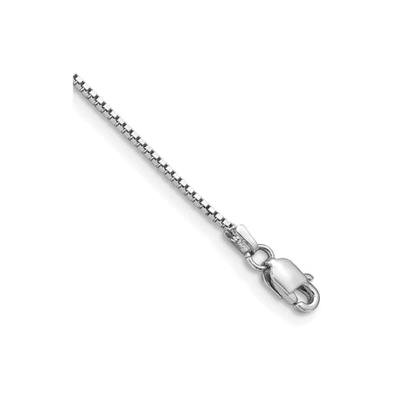 10K White Gold 0.95 mm Box Chain Anklet, Polished shown for scale