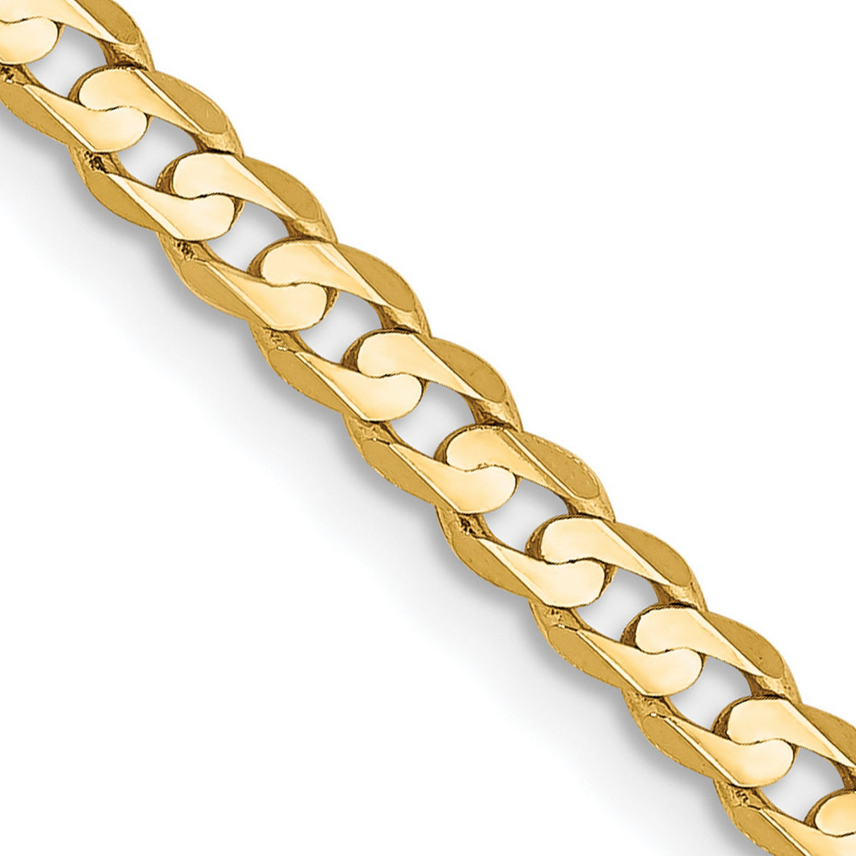 10K Yellow Gold 3 mm Curb Chain Necklace, Polished detail view