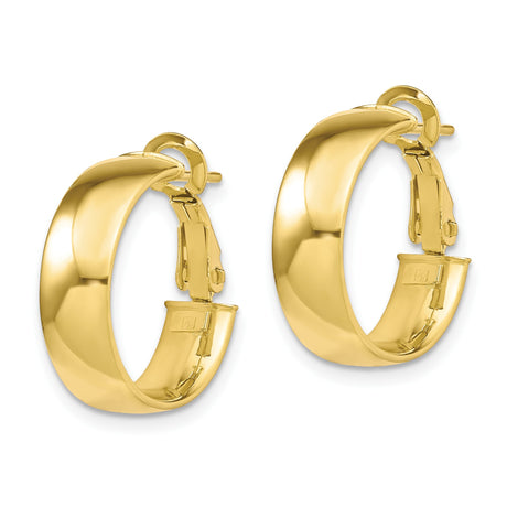 10k Yellow Gold Hoop Earrings, Polished Round Design with Hinged Snap Closure