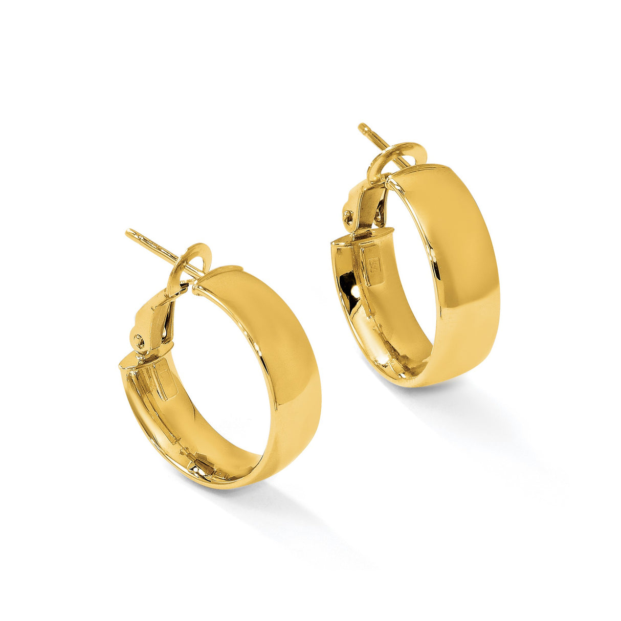 10k Yellow Gold Hoop Earrings, Polished Round Design with Hinged Snap Closure