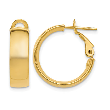 10k Yellow Gold Hoop Earrings, Polished Round Design with Hinged Snap Closure