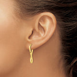 10k Yellow Gold Twisted Oval Hoop Earrings, Polished Teardrop Twist Design for Women