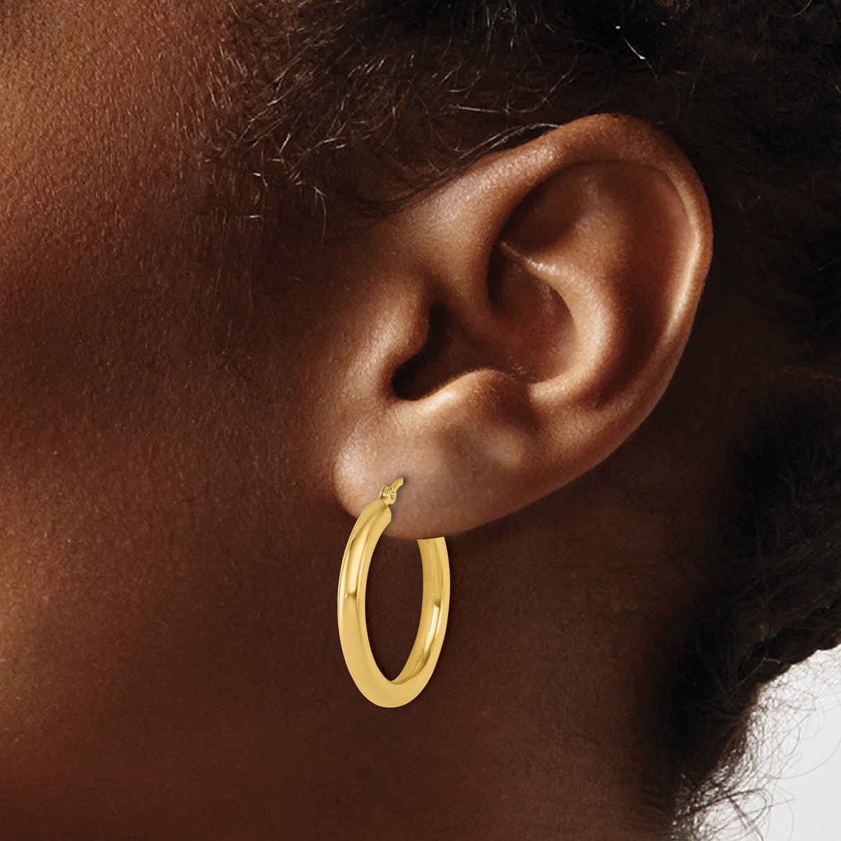 10k Yellow Gold Hoop Earrings, Classic Polished Round Style with Hinged Closure for Women
