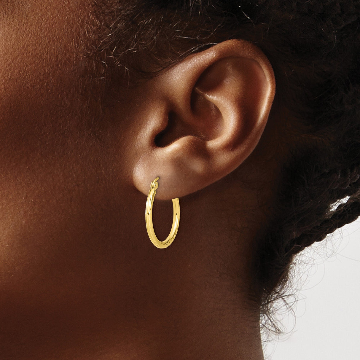 10k Yellow Gold Hoop Earrings with Polished Hammered Finish, Classic Round Design