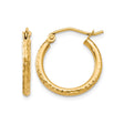 10k Yellow Gold Hoop Earrings, Classic Round Hammered Texture, Lightweight Modern Style