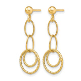10k Yellow Gold Dangle Earrings with Textured Interlocking Circles and Polished Oval Links