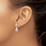 10k White Gold Dangle Earrings with Faceted Teardrop, Diamond Cut Texture, Polished Finish