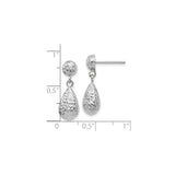 10k White Gold Dangle Earrings with Faceted Teardrop, Diamond Cut Texture, Polished Finish