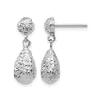 10k White Gold Dangle Earrings with Faceted Teardrop, Diamond Cut Texture, Polished Finish
