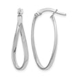 10k White Gold Twisted Oval Hoop Earrings with Hinged Back, Polished Finish, Lightweight Design