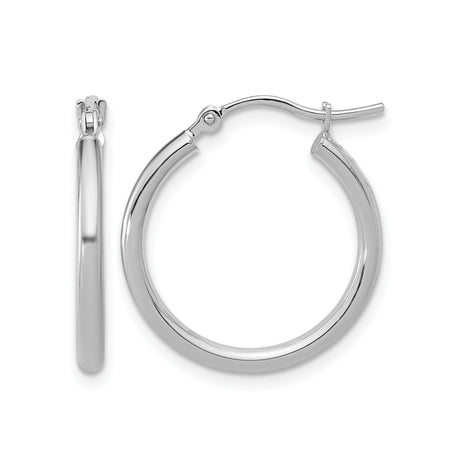 10k White Gold Hoop Earrings, Polished Finish, Snapback Closure, Minimalist Everyday Style