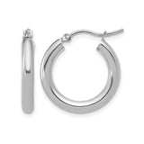10k White Gold Hoop Earrings, Classic Polished Round Design, Lightweight Everyday Style for Women