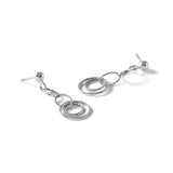10k White Gold Dangle Earrings with Interlocking Oval and Circle Links, Geometric Drop Design