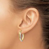 10k Yellow Gold Oval Hoop Earrings with Twisted Two-Tone Design for Women