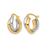 10k Two-Tone Gold Hoop Earrings with Polished Yellow and White Gold Crossover Design