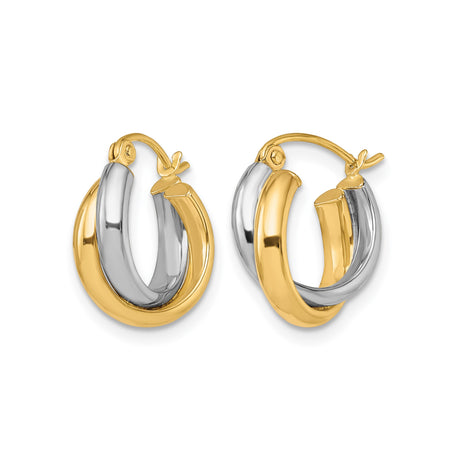 10k Two-Tone Gold Hoop Earrings with Polished Yellow and White Gold Crossover Design