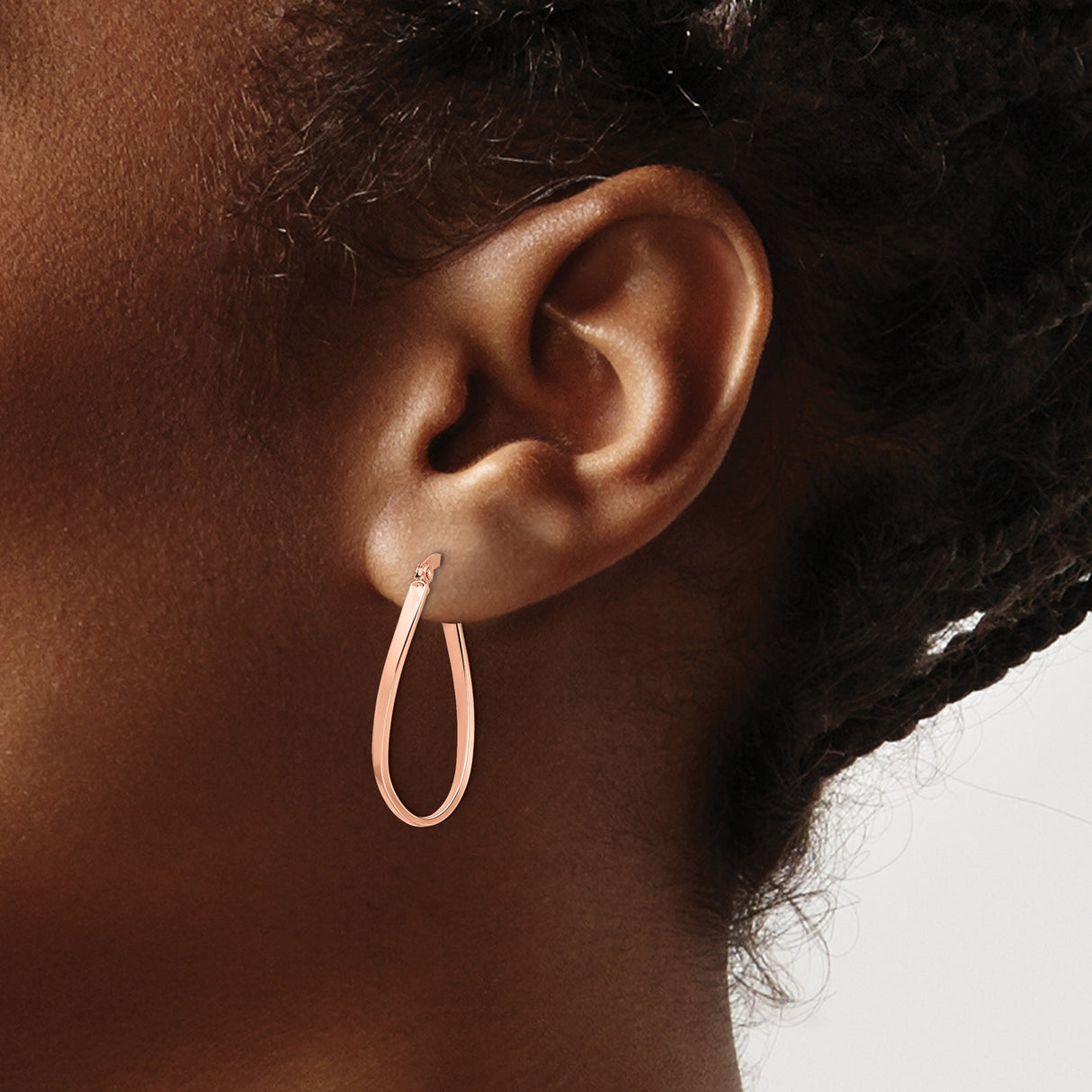 10k Rose Gold Twisted Oval Hoop Earrings, Lightweight Minimalist Design for Women