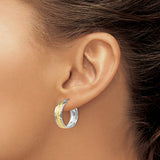 10k Yellow Gold Hoop Earrings with Rhodium Chevron Design, Dual-Tone Modern Style