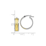 10k Yellow Gold Hoop Earrings with Rhodium Chevron Design, Dual-Tone Modern Style