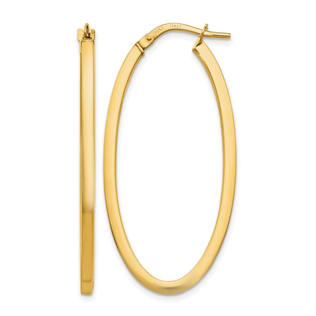 10k Yellow Gold Oval Hoop Earrings, Polished Finish, Hinged Latch Back, Made in Italy